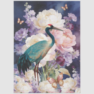 Large Watercolor Peonies Crane Furniture Decoupage Tissue Paper