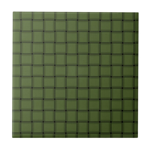Large Weave - Dark Olive Green Ceramic Tile (Front)