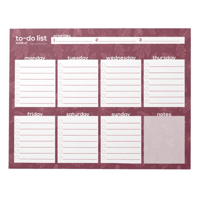Large Weekly To-Do List - Leaf Design Notepad (Front)