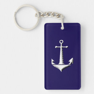 Large White Anchor on Dark Blue Key Chain