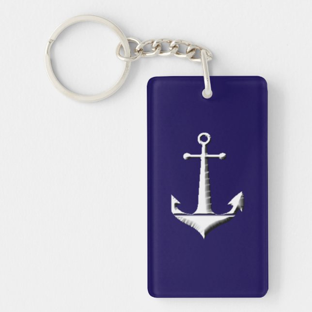 Large White Anchor on Dark Blue Key Chain (Front)