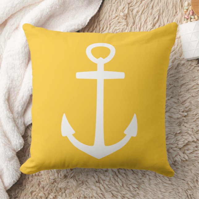 Large White Anchor on Sunset Yellow Cushion (Blanket)
