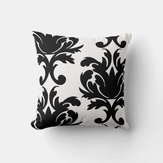large white and black bold damask cushion (Front)