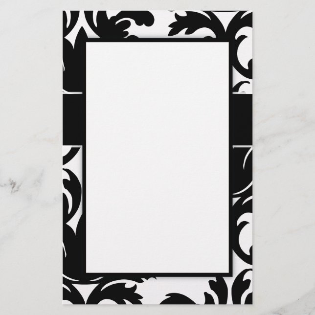 large white and black bold damask design stationery (Front)