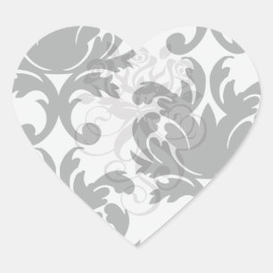 large white and black bold damask heart sticker