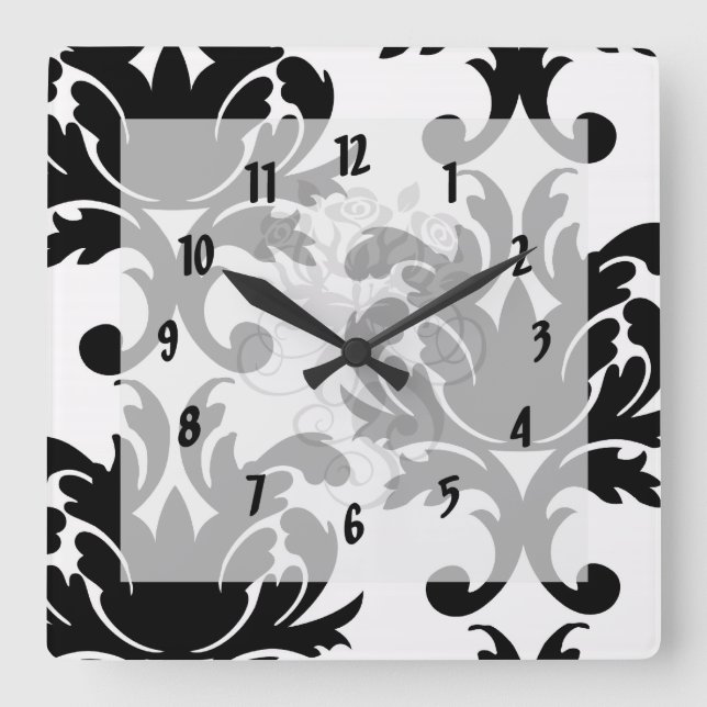 large white and black bold damask square wall clock (Front)