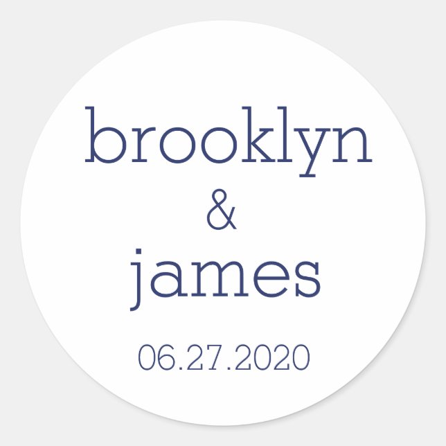 Large White And Blue Modern Wedding Stickers (Front)