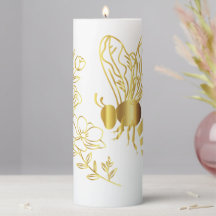 Large White and Gold Bee Candle 