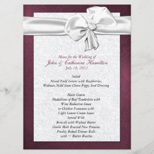 Large White and Maroon Wedding Table Menu
