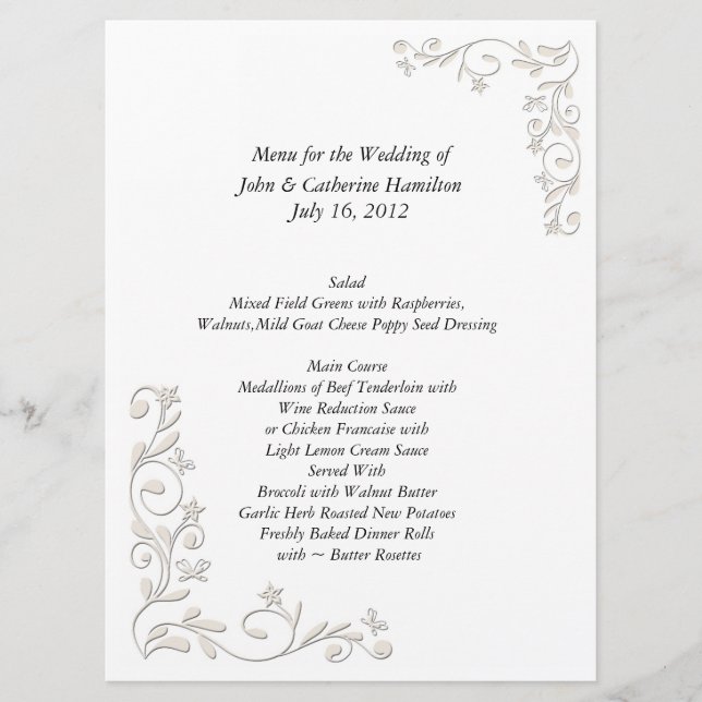 Large White and Sand Wedding Table Menu (Front)