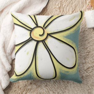 Large White And Yellow Daisy Flower Cushion