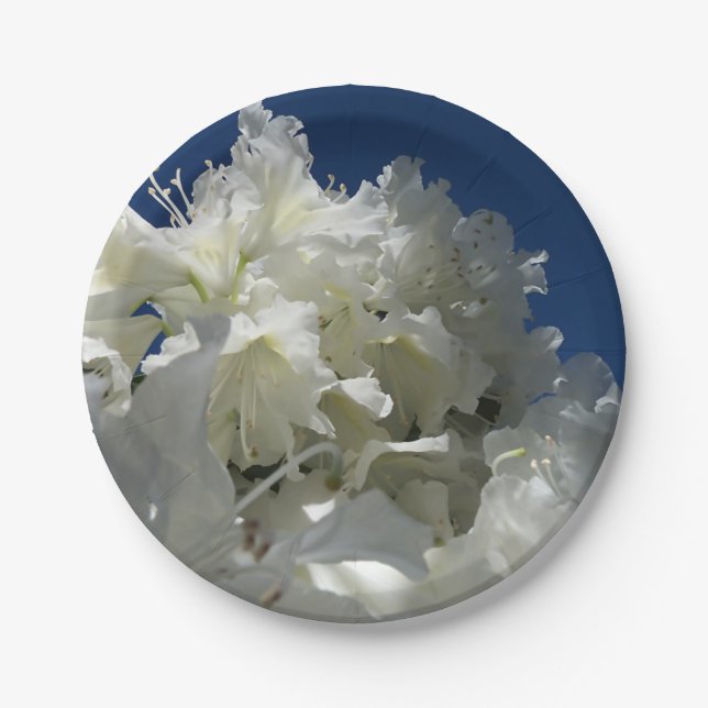large white blossom against blue sky throw pillow paper plate (Front)