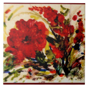 Large White Ceramic tile, beautiful floral in red! Tile