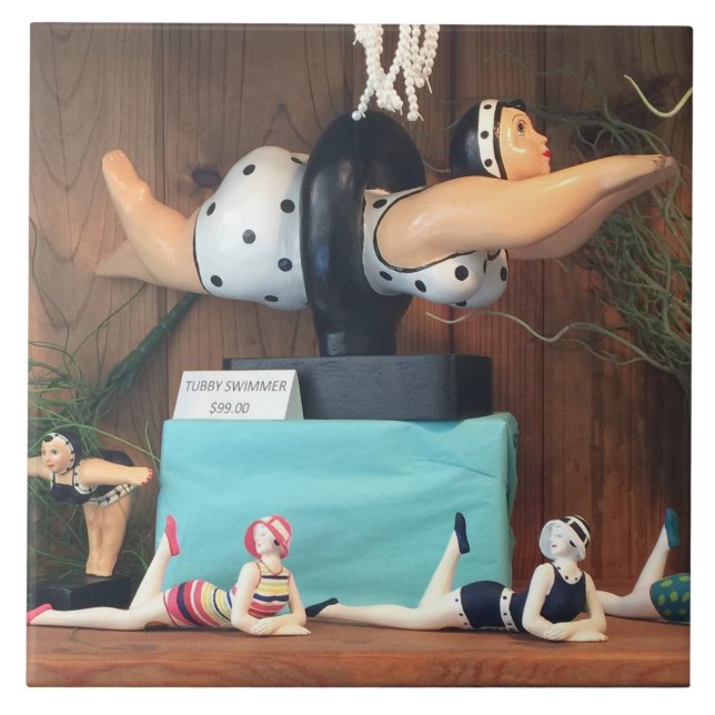 Large White Ceramic Tile! Unique Ceramic Swimmers! Ceramic Tile (Front)