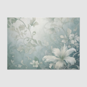 Large White Flowers Scroll Style Leaves and Stems Tissue Paper