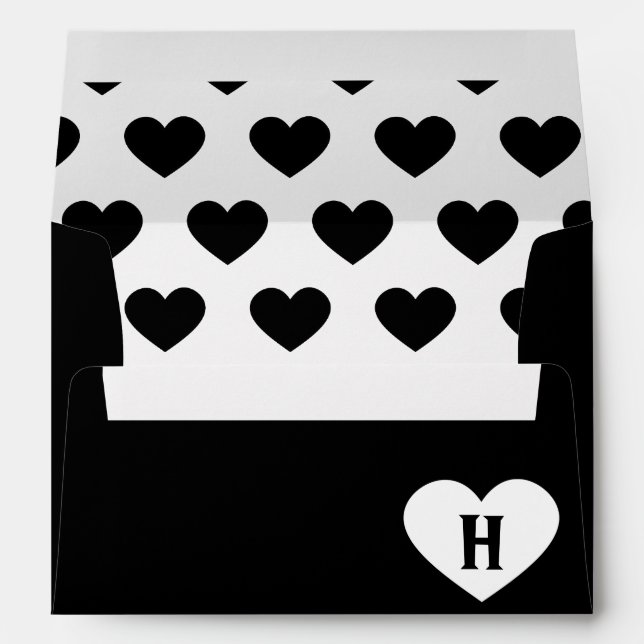 Large White Heart Monogram & Black Background Envelopes (Back (Bottom))