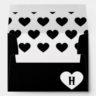 Large White Heart Monogram & Black Background Envelopes