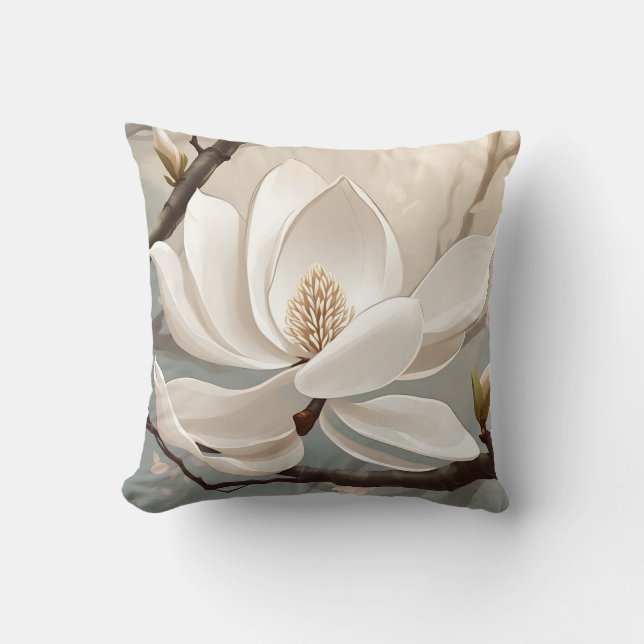 Large White Magnolia Flower Cushion (Front)
