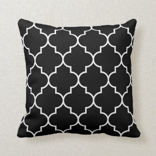 Large White on Black Background Quatrefoil Cushion