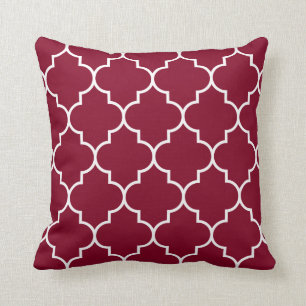 Large White on Burgundy Background Quatrefoil Cushion