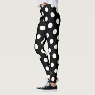 Large White Polka Dot Pattern - Custom Colour Blac Leggings