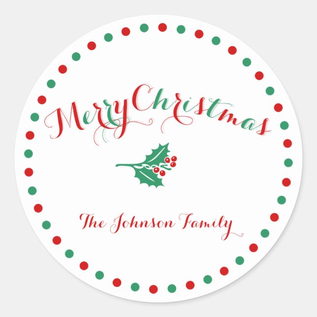 Large White Red Green Custom Christmas Stickers (Front)