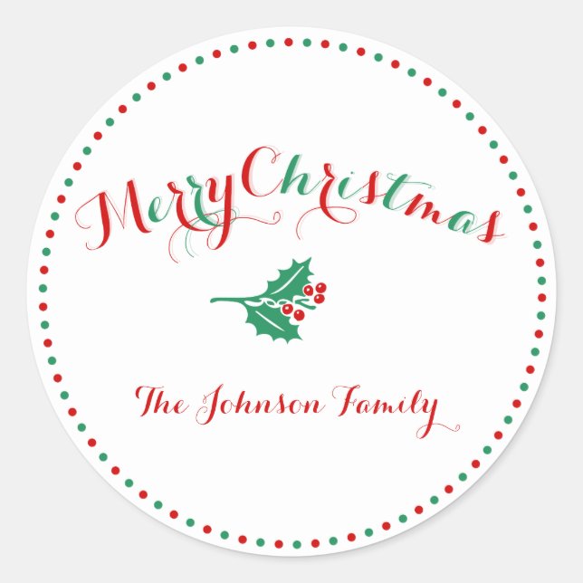 Large White Red Green Custom Christmas Stickers (Front)