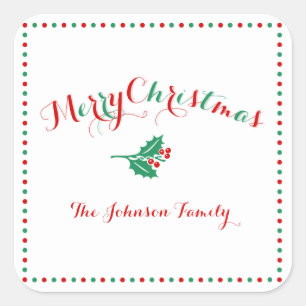 Large White Red Green Square Christmas Stickers