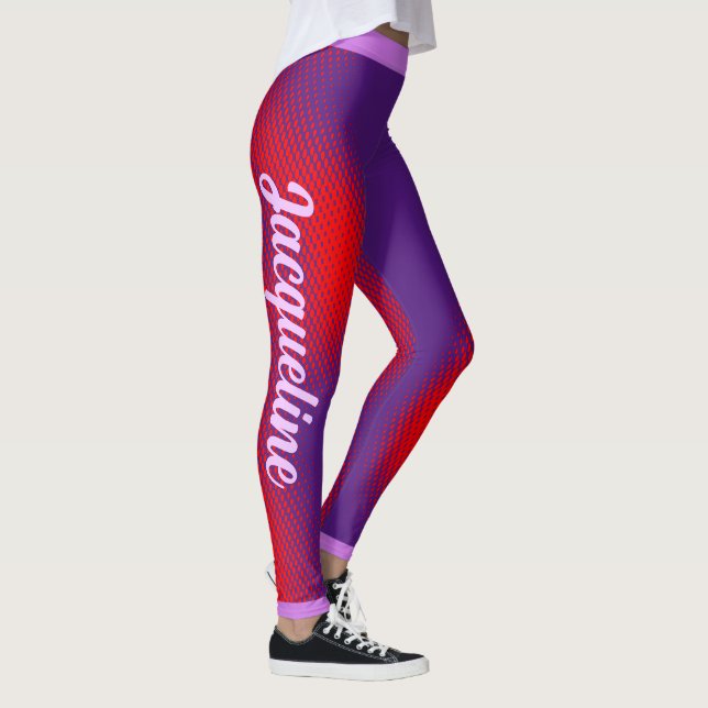 Large White Script Text on PURPLE Leggings (Right)
