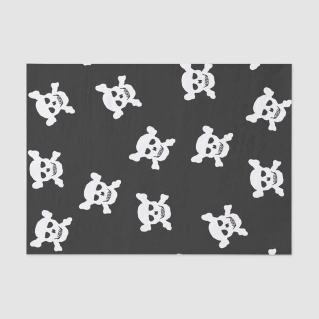 Large White Skull and Crossbones on Black Tissue Paper (Front)