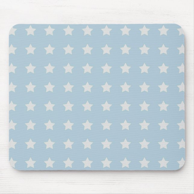 Large White Stars on Powder Blue Background Mouse Pad (Front)