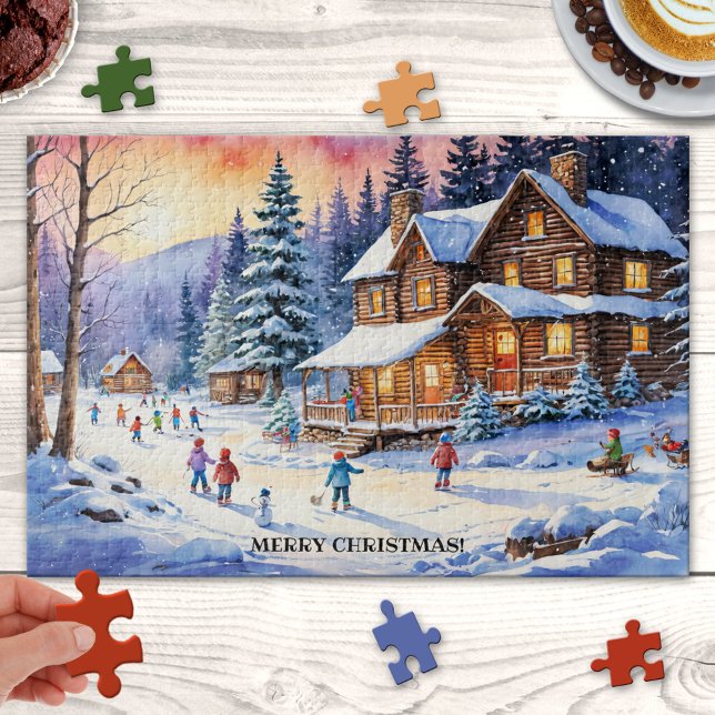 Large Winter Snow Fun Christmas Family Puzzle (Lovely large Christmas puzzle featuring a happy winter wonderland with children playing in the snow)
