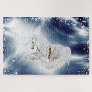 Large - Winter Storm Fantasy Holiday Unicorn Jigsaw Puzzle