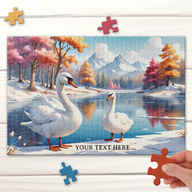 Large Winter Swan Mum and Child Puzzle (Lovely large family puzzle featuring a mom and child swan in a winter wonderland - Christmas)