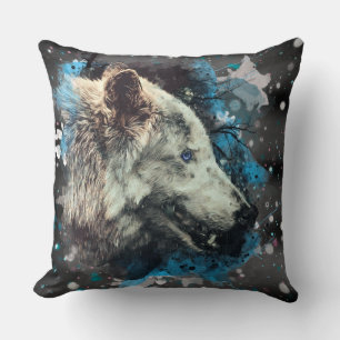 *~* Large Wolf Totem Blue Abstract Polyester Boho Cushion