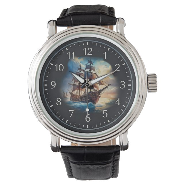 Large Wooden Sailing Ship eWatch Watch (Front)