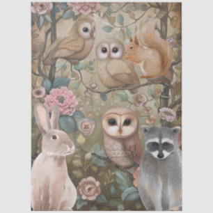 Large Woodland Forest Creatures Floral Decoupage  Tissue Paper