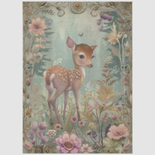 Large Woodland Forest Florals Reindeer Decoupage  Tissue Paper