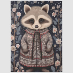 Large Woodland Forest Racoon Floral Decoupage  Tissue Paper