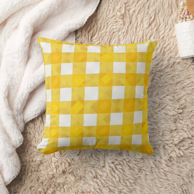 Large Yellow and White Plaid Chequered Pattern  Cushion (Blanket)