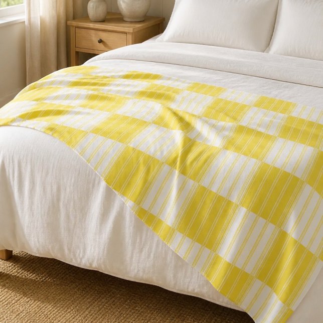 Large Yellow and White Striped Patchwork Fleece Blanket (Creator Uploaded)