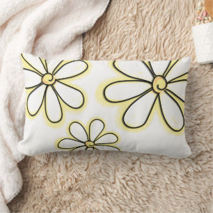 Large Yellow Daisy Flowers On White Pattern Lumbar Cushion