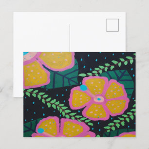 Large Yellow Hibiscus on Black Postcard