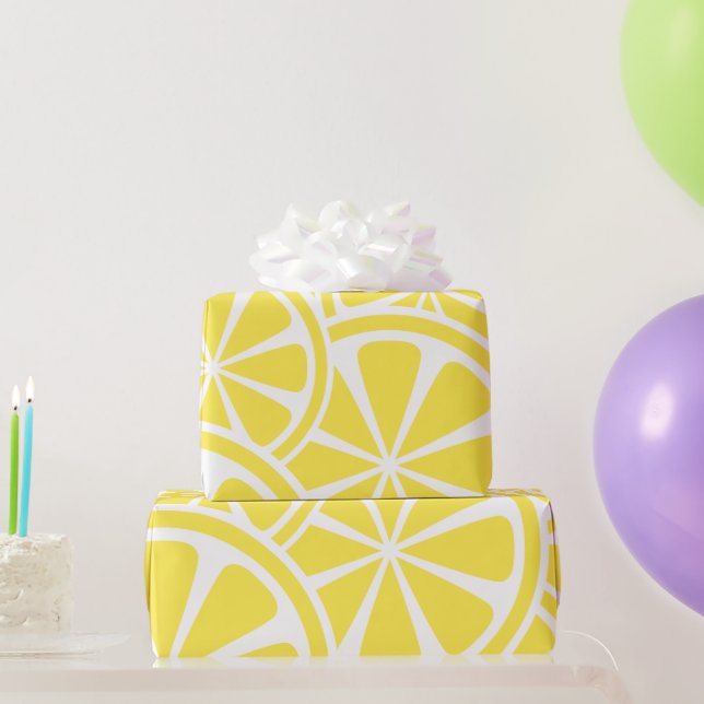 Large Yellow Lemon Slices Modern Pattern Wrapping Paper (Party Gifts)
