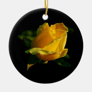 Large Yellow Rose Ceramic Ornament