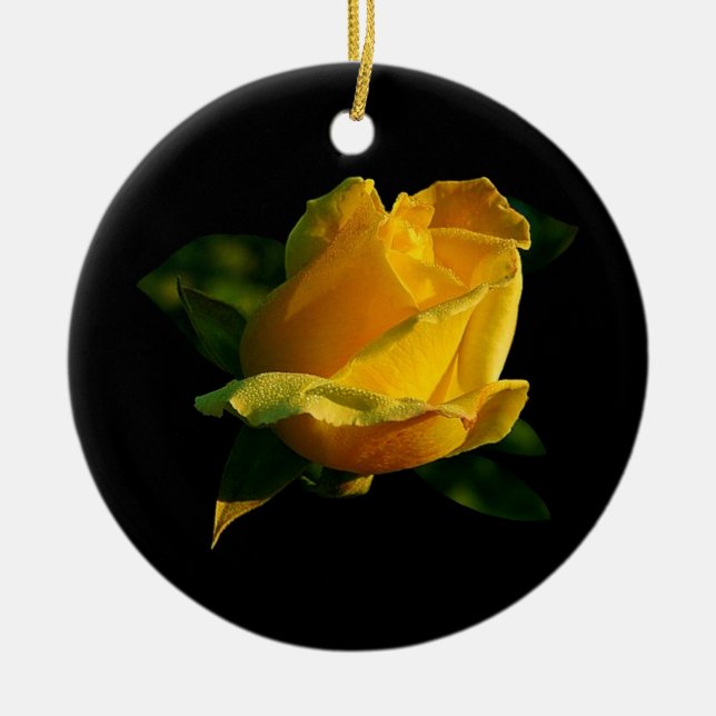 Large Yellow Rose Ceramic Ornament (Front)