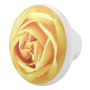 Large Yellow Rose Print Ceramic Knob