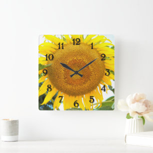 Large Yellow Sunflower Floral Square Wall Clock