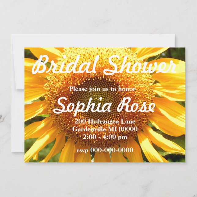 Large yellow Sunflower photo bridal shower Invitation (Front)