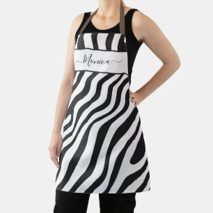 Large Zebra Stripe Black White Apron